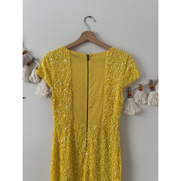 Alice & Olivia Sequin Yellow Aline Mini Dress Party Elegant Glam Wedding 4 - Picture 8 of 9